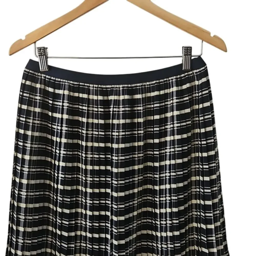 GANT Rugger Women's Pleated A-Line Skirt Navy Cream Argyle Plaid Medium EUC